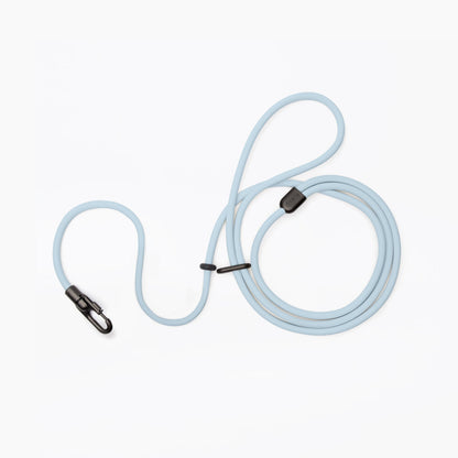 Light blue dog leash with black accents.

