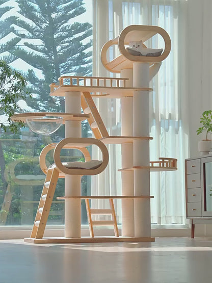 Solid Wood 63" Cat Tree & Activity Tower | Tall, Durable